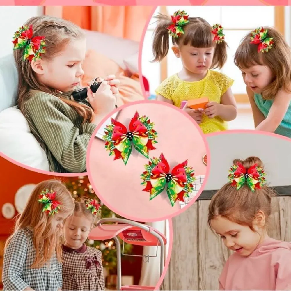 Christmas Hair Bows‎ Barrettes Clips NEW SET OF 2